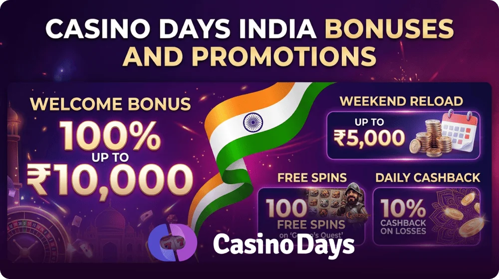 Casino Days India welcome bonus and promotions for Indian players