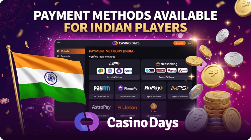 Casino Days India deposits and withdrawals for Indian players